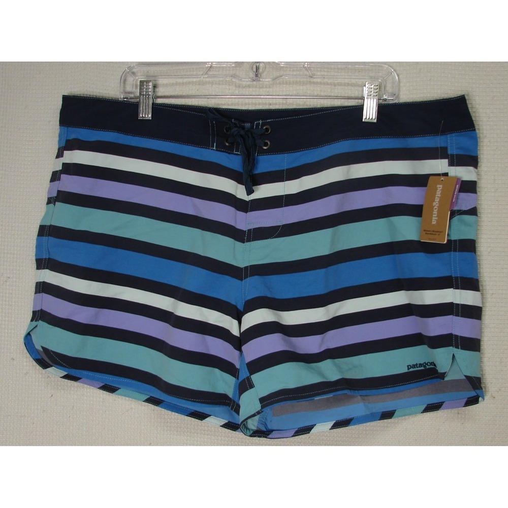 NEW Patagonia Wavefarer Women's Board Shorts Nylon Sz 18 Swim Beach Blue Stripe